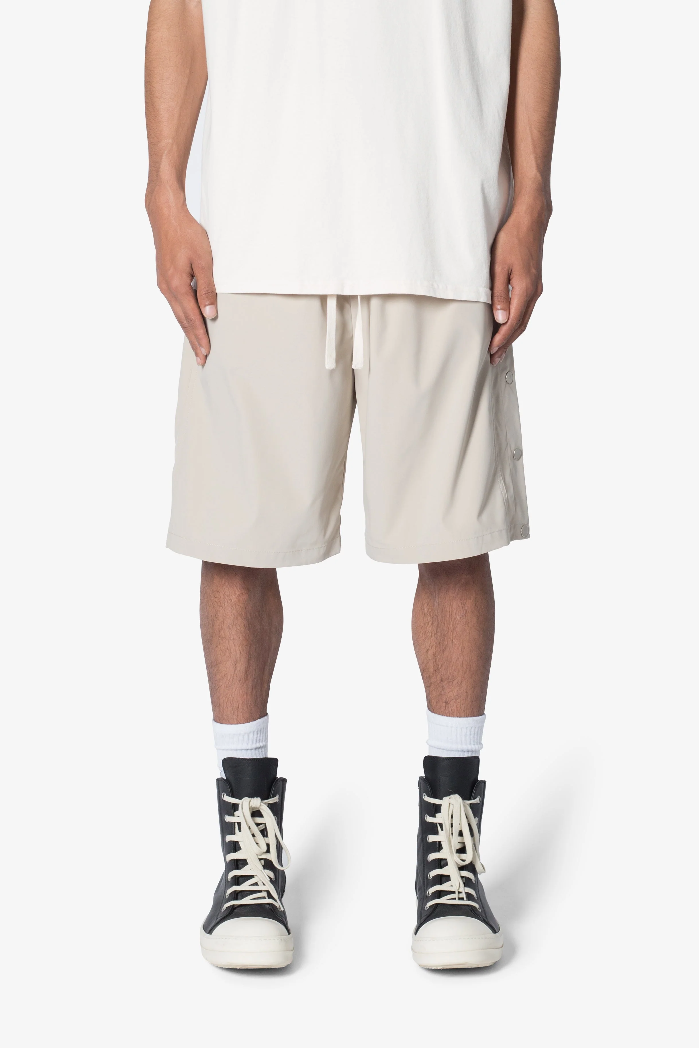 Side Snap Nylon Shorts - Tan